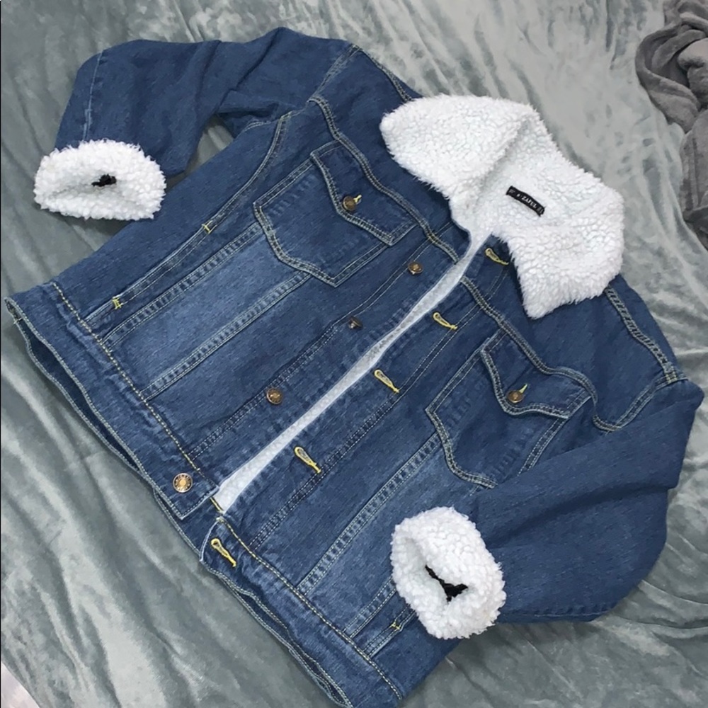 Zaful winter faux fur lined denim jacket
